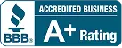 BBB Accredited Business with an A+ Rating badge.